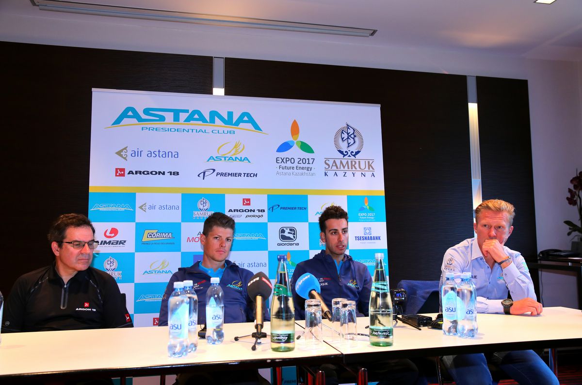 Argon 18's Gervais Rioux, Jakob Fuglsang, Fabio Aru and Alexander Vinokourov