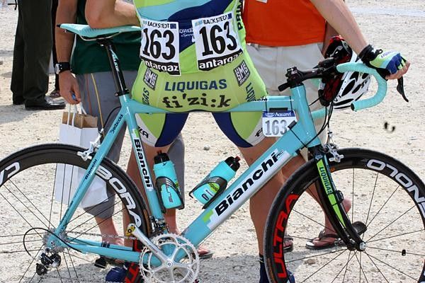 Big Maggie Backstedt plants his bum on top of his Bianchi.