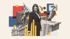 Photo composite illustration of Rachel Reeves, the chancellor's briefcase, luxury homes, milkshakes, a thermostat and cash