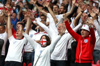England fans celebrate during the Euro 2020 match against Germany at Wembley