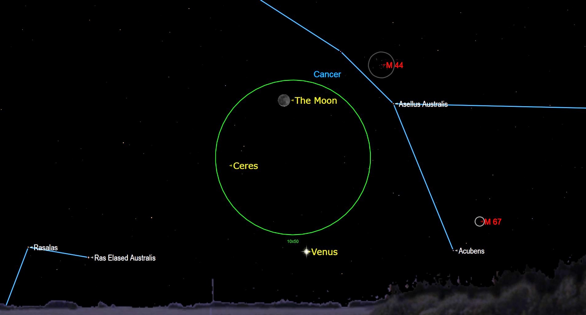 astronomical diagram showing the moon, venus and other bright stars