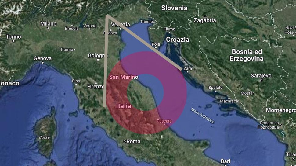 A localização do anel mostrado em um mapa da Itália.