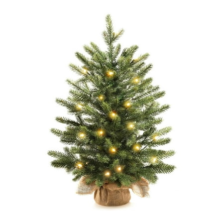 Kbndieu Pre-Lit Artificial Mini Christmas Tree, Green Nordic Spruce With White Lights, Holiday Small Xmas Tree for Home, Office, Realistic Christmas Decorations, 1.5 Feet
