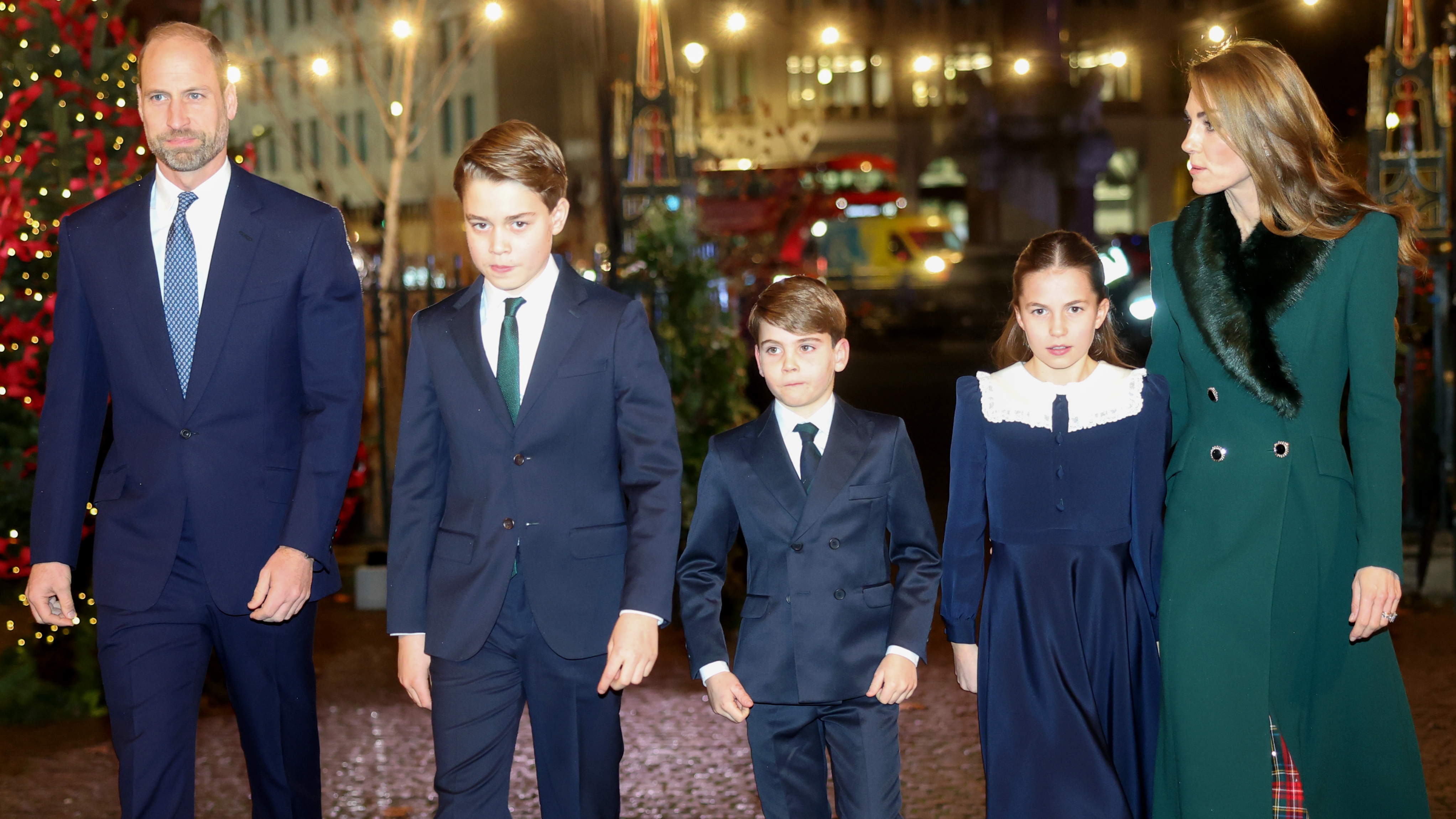 Prince William, Prince of Wales, Prince George of Wales, Prince Louis of Wales, Princess Charlotte of Wales and Catherine, Princess of Wales attend the 'Together At Christmas' Carol Service
