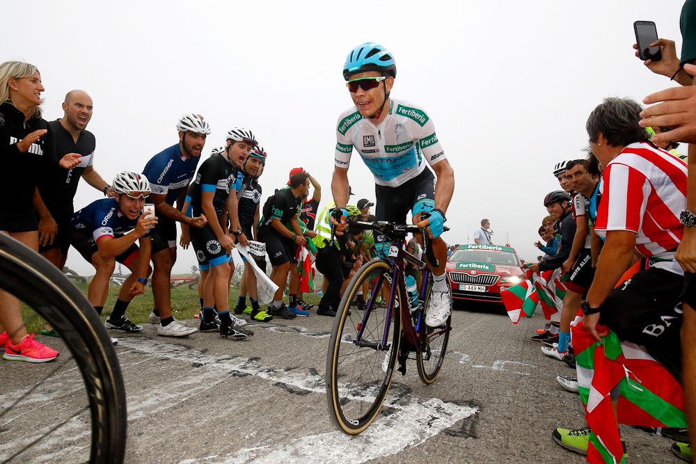 Miguel Angel Lopez climbs Balc&oacute;n de Bizkaia during stage 17 at the Vuelta