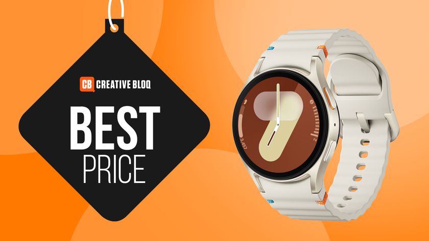 Samsung Galaxy Watch 7 on an orange background with the Creative Bloq deals tag on the left