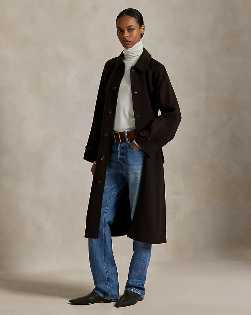 Wool Cashmere Blend Balmacaan Coat