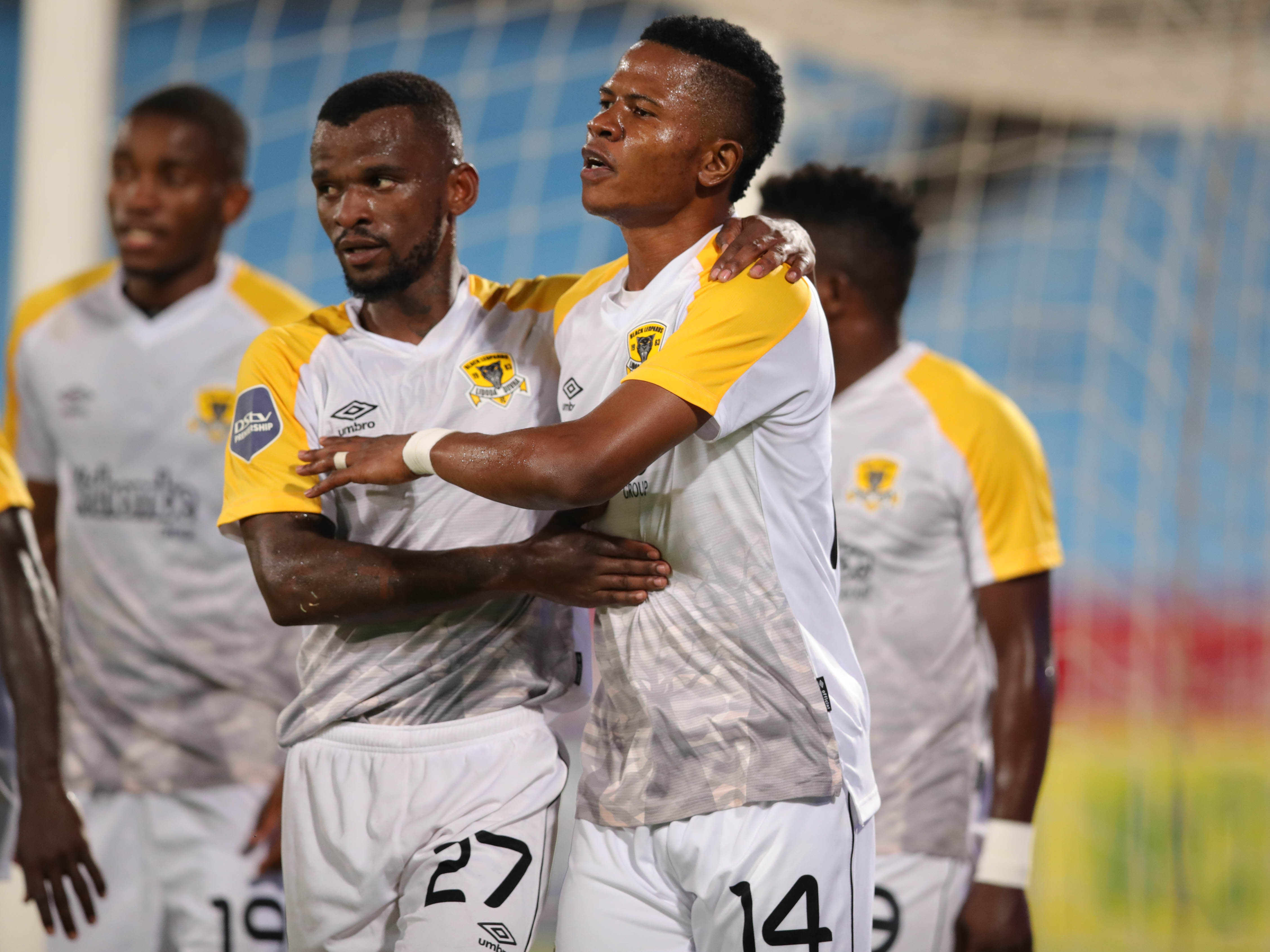 Rodrick Kabwe celebrates his goal with teammates