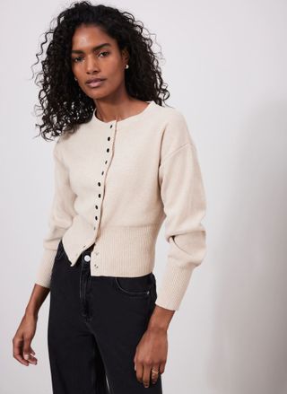 Neutral Cotton Blend Cardigan