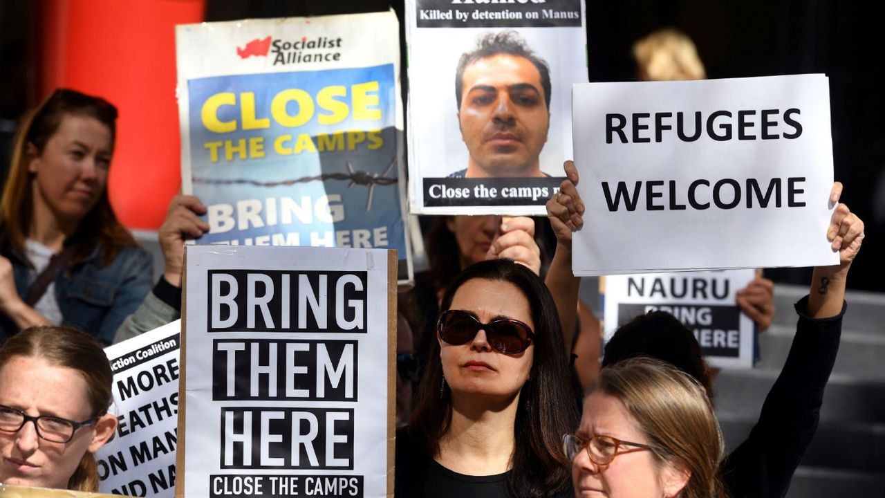 Human Rights protesters in Sydney calling for detention centres to be closed and refugees to be brought to Australia