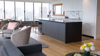 A brightly lit well-designed home and kitchen