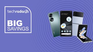 honor 70, Pixel 7 and Z Flip 4 phones on purple background with big savings text