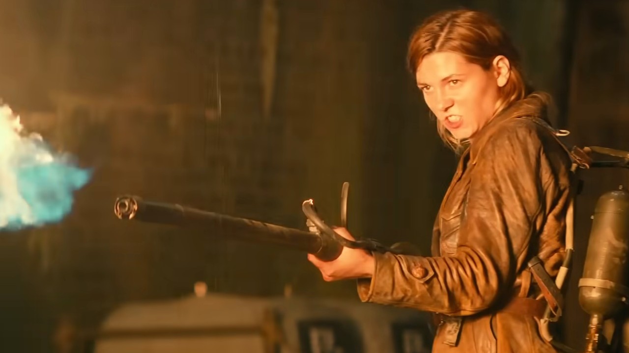 Mathilde Ollivier with a flamethrower in Overlord