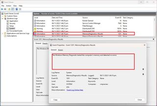 Event Viewer check Memory Diagnostic results