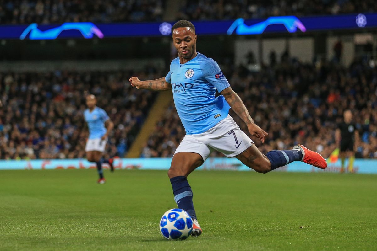 Raheem Sterling in action for Manchester City against Lyon, September 2018