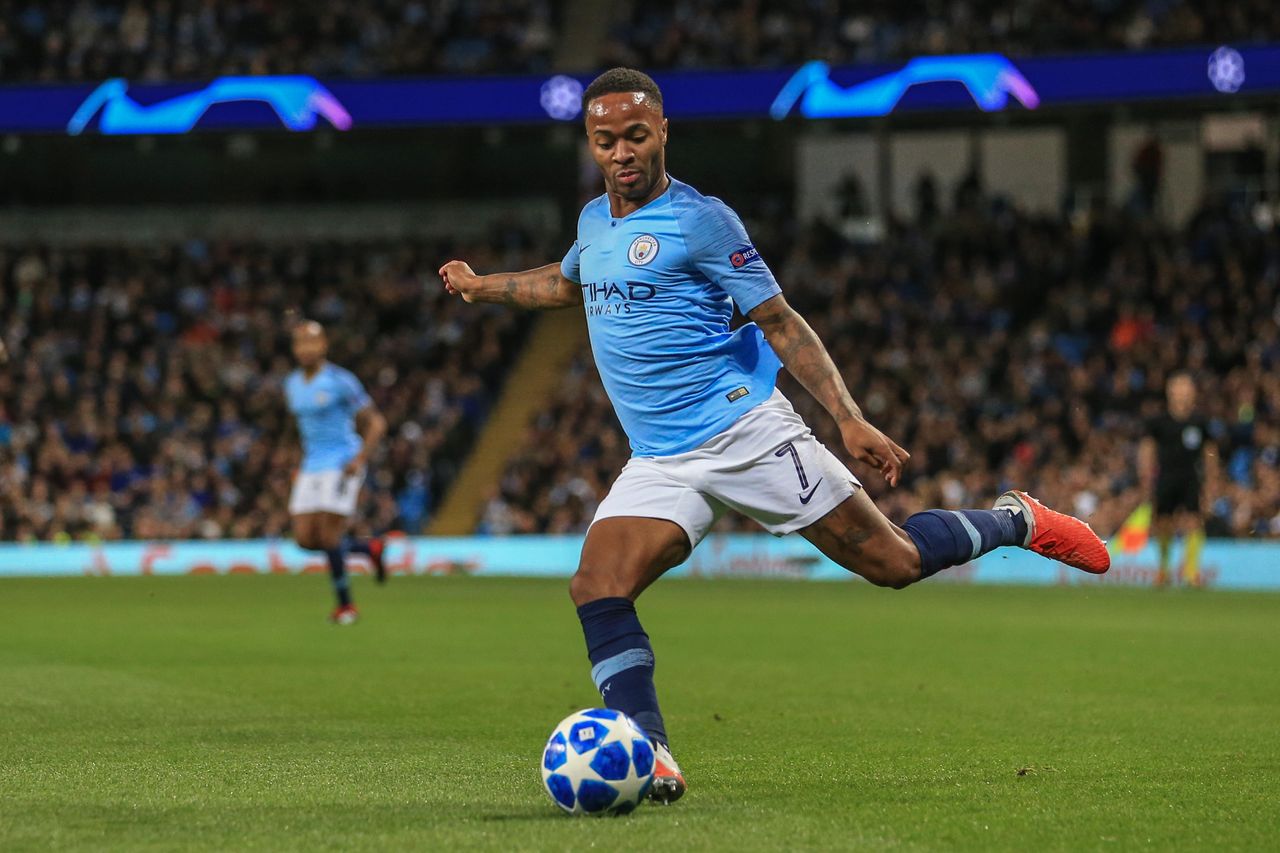 Raheem Sterling in action for Manchester City against Lyon, September 2018