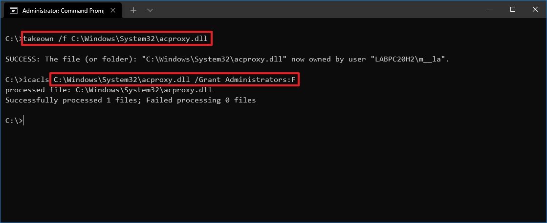 Windows 10 take ownership of system files