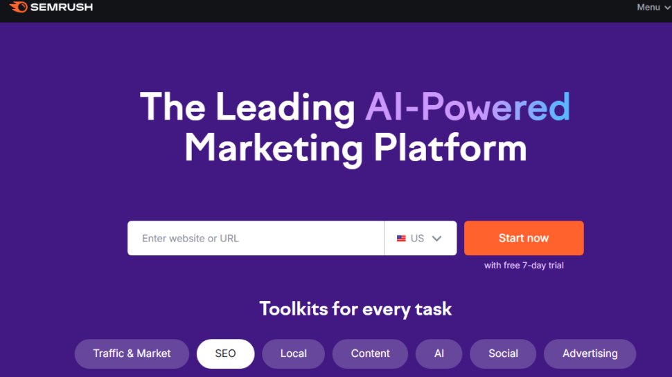 Website screenshot of SEMrush (July, 2025)