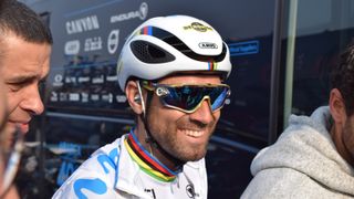 Alejandro Valverde had a special helmet and sunglasses for his debut at the Tour of Flanders