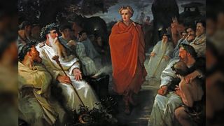 Painting of Caesar making a deal with the Druids (Campaigns Gallic) Hippolyte Debon in 1867