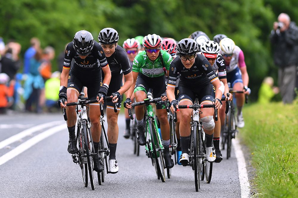The peloton in action during stage 4 at the Women's Tour