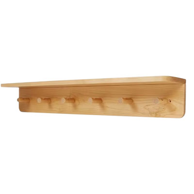 wooden hanging pegs with shelf above