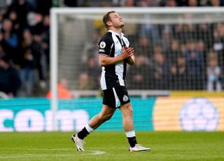 Newcastle’s Ryan Fraser leaves the pitch after picking up an injury