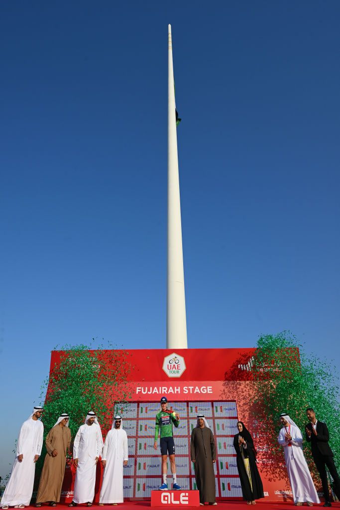 The podium after UAE Tour 2024 stage 5