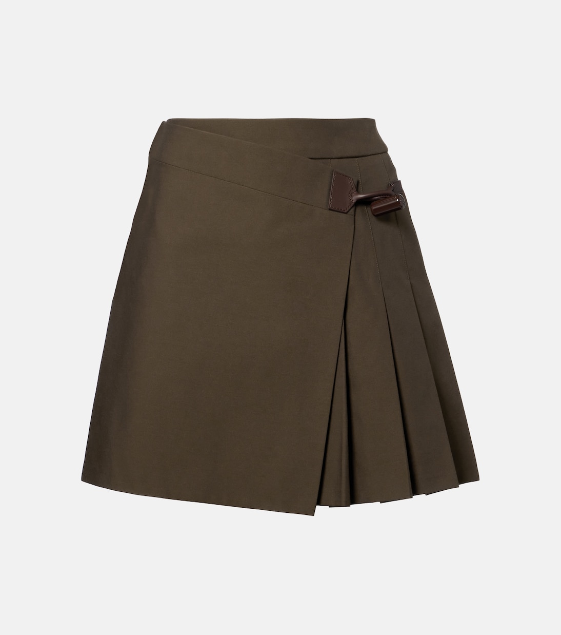 Leather-Trimmed Cotton-Blend Wrap Skirt