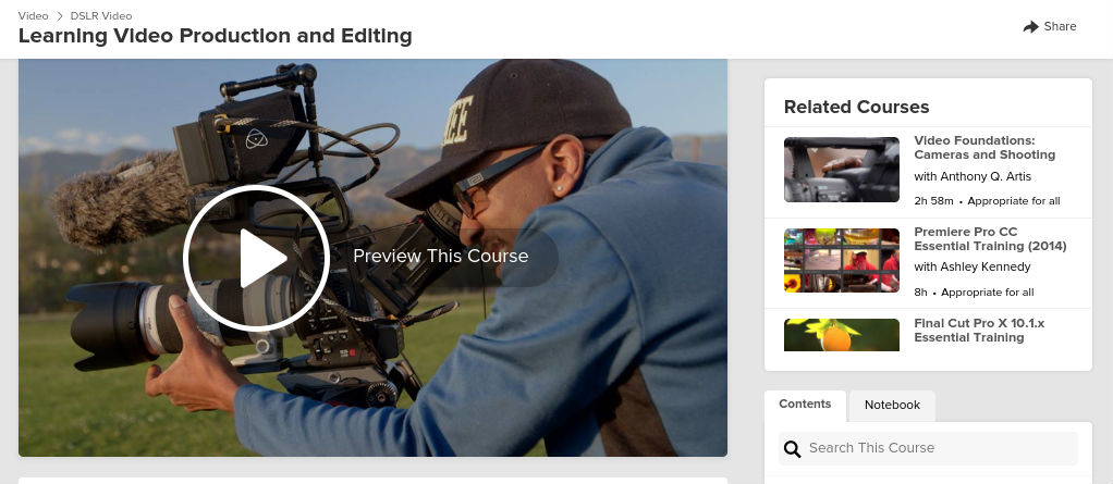 Online video editing courses: Screengrab showing details of a video editing course