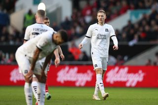 BRISTOL, ENGLAND - NOVEMBER 30: Lewis Gibson of Plymouth Argyle FC during the Sky Bet Championship match between Bristol City FC and Plymouth Argyle FC at Ashton Gate on November 30, 2024 in Bristol, England. (Photo by Isabelle Field/Plymouth Argyle via Getty Images)