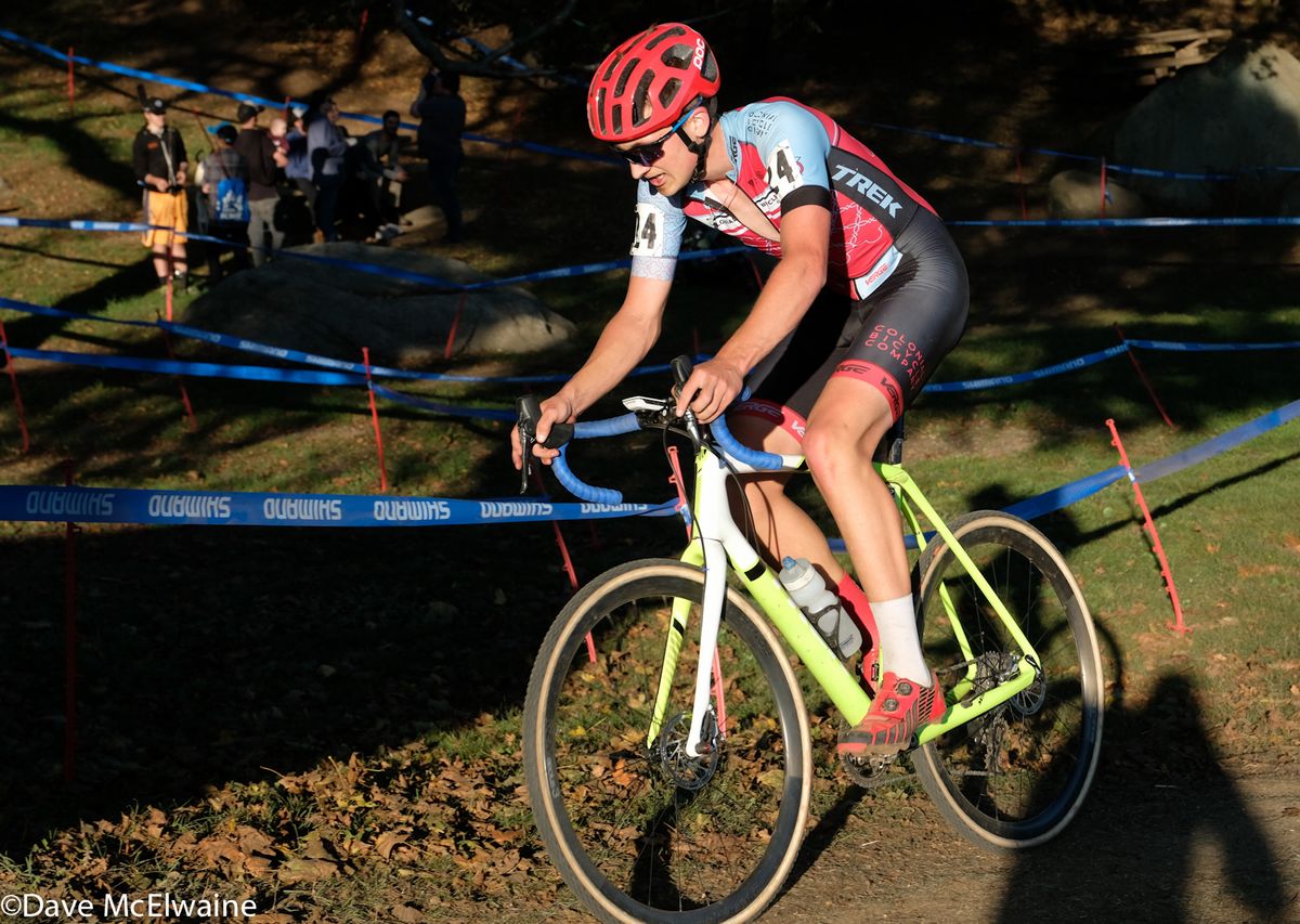 Clyde Logue (Colonial Bicycle) riding with two laps to go