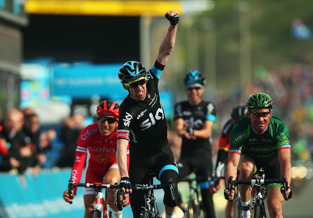 Lars-Petter Nordhaug of Norway and Team SKY celebrates winnning stage one of the Tour de Yorkshire