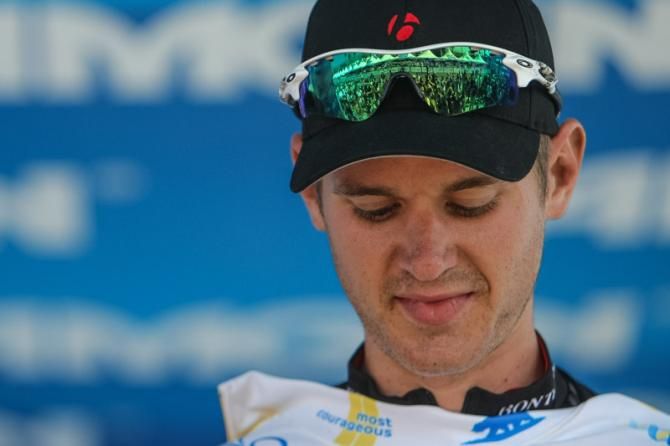 Nathan Brown (Bontrager) puts on today's most courageous rider jersey.