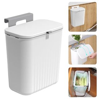 Accmuzzy Kitchen Bin, Under Kitchen Counter Bins With Lid,9l Food Waste Caddy Rubbish Dustbin Wall Mounted for Under Sink,cupboard Door,kitchen Cabinet,camping,bathroom,bedroom (white)