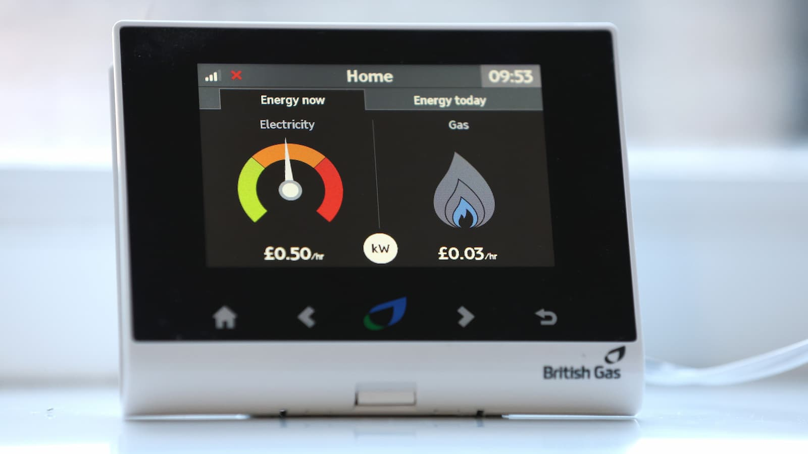 A smart meter showing gas and electricity prices