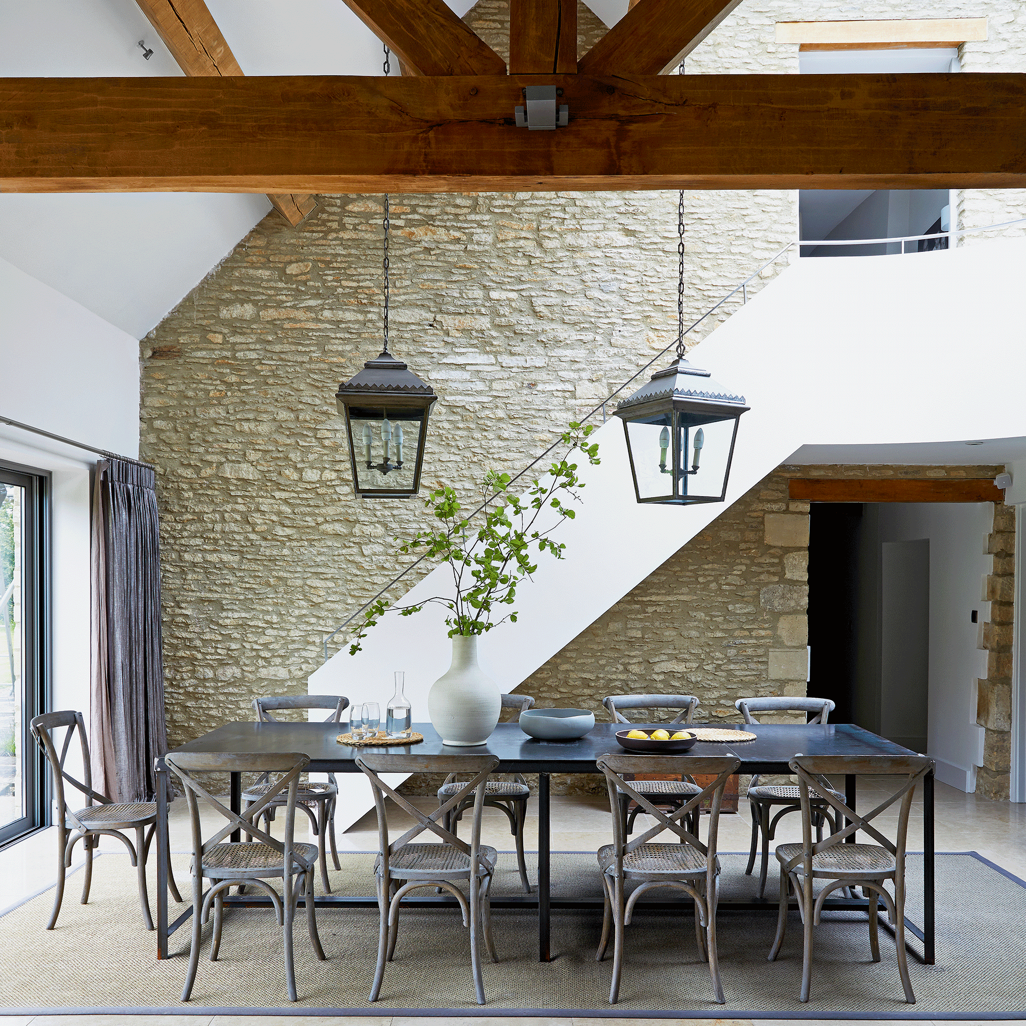 Stone wall with white staircase