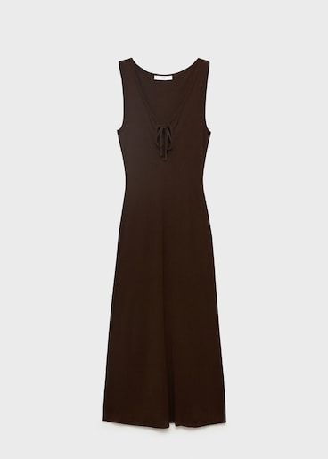 Mango, Knitted Dress With Bow Neckline