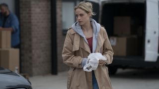 Dr Lucinda Edwards (Niamh Algar) with a plastic bag in hand in Malpractice