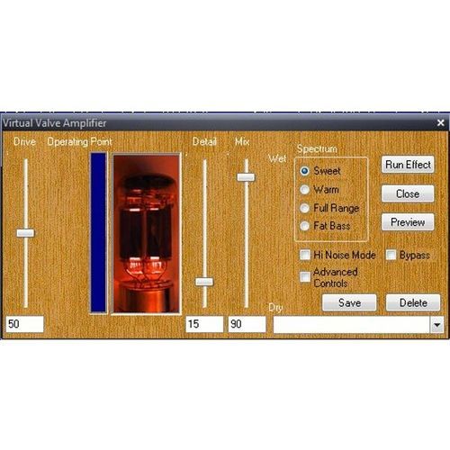 Diamond Cut image: The Virtual Valve Amplifier emulates the warmth and gain of an analog tube amplifier.