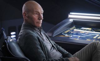 Picard on the bridge of the La Sirena. That outfit looks a lot more comfortable than those old, skin-tight Starfleet uniforms.