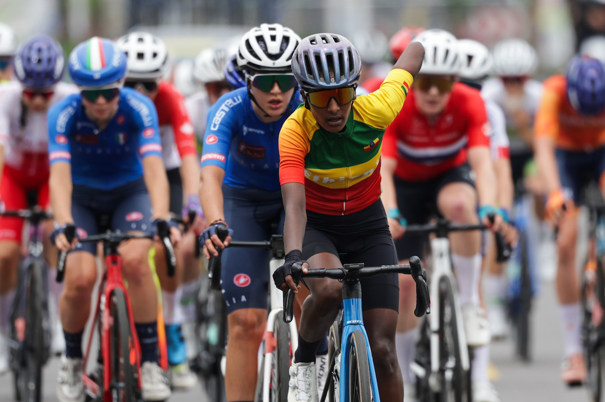Tisge Kahsay Kiros leads the junior women&#039;s road race at the 2025 UCI Road World Championships in Kigali