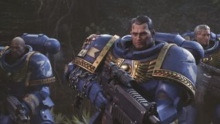 Lieutenant Titus and his squad in Space Marine 2