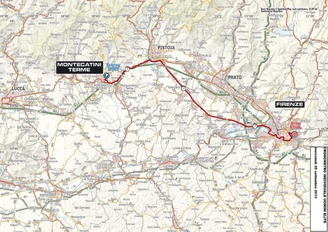 Map of the Florence 2013 elite men's time trial championship course