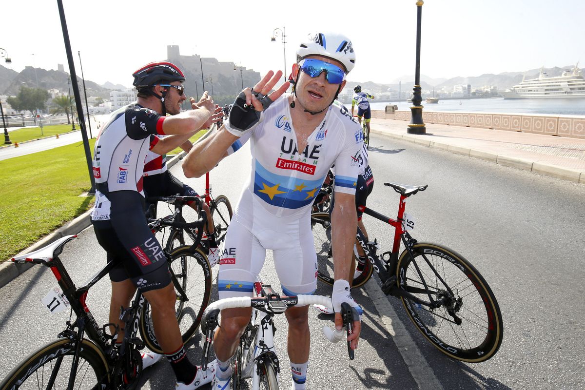 Alexander Kristoff (UAE Team Emirates) took his third win on the Corniche