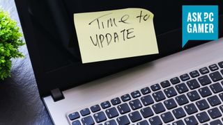 Image of a sticky note on a PC asking you to update.