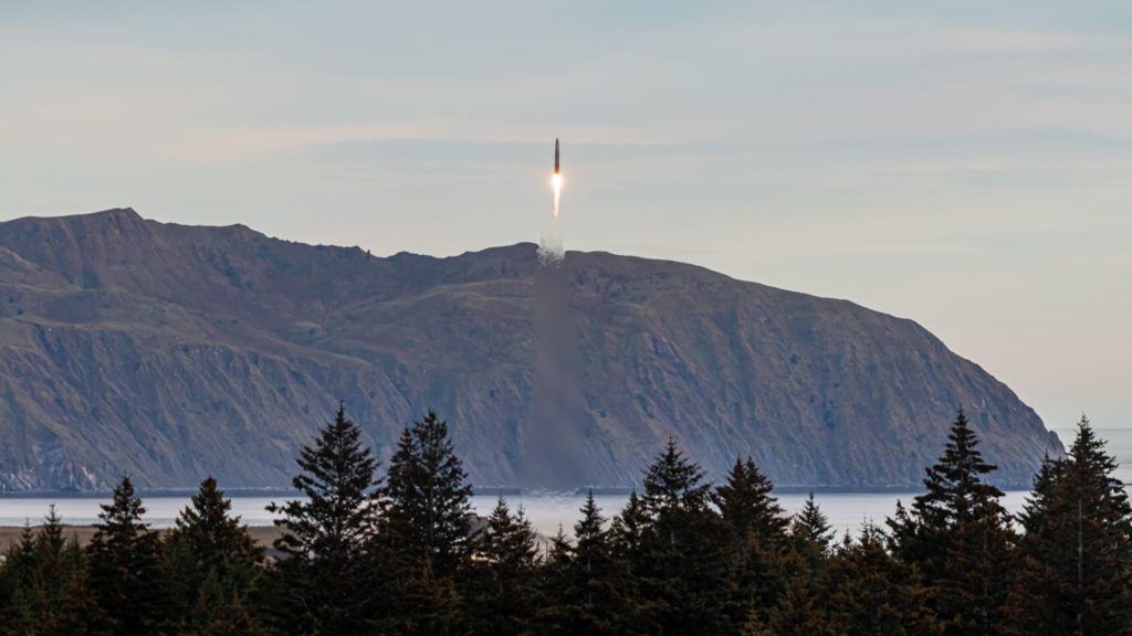 Astra's Rocket 3.1 launches from the Pacific Spaceport Complex in Alaska on Sept. 11, 2020. Astra terminated the launch, the company&rsquo;s first orbital test mission, about 30 seconds after liftoff when the rocket started drifting off course.