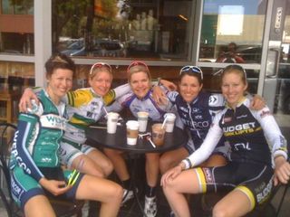 Some of the Australian women riding in the US get together after a ride.