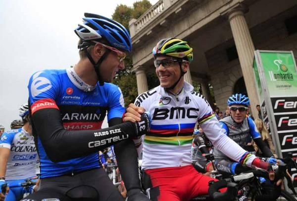 Ryder Hesjedal (Garmin-Sharp) and Philippe Gilbert (BMC Racing Team)