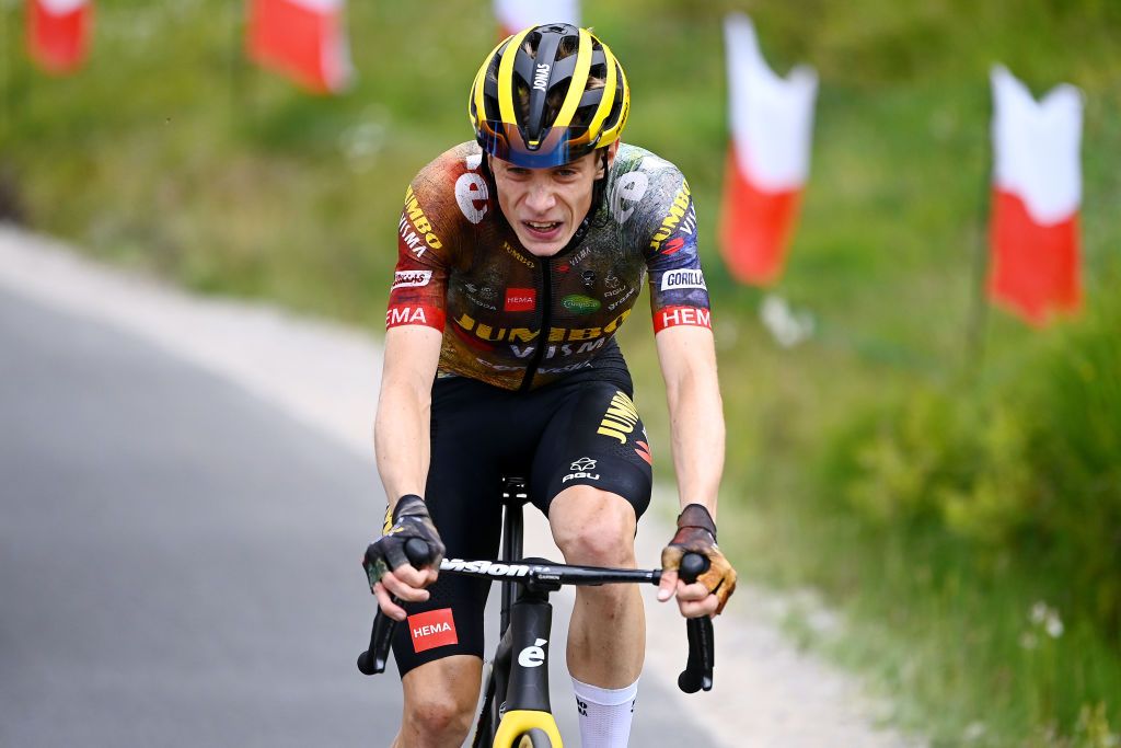 SERRE CHEVALIER FRANCE JULY 13 Jonas Vingegaard Rasmussen of Denmark and Team Jumbo Visma competes to win the 109th Tour de France 2022 Stage 11 a 1517km stage from Albertville to Col de Granon Serre Chevalier 2404m TDF2022 WorldTour on July 13 2022 in Col de GranonSerre Chevalier France Photo by Tim de WaeleGetty Images